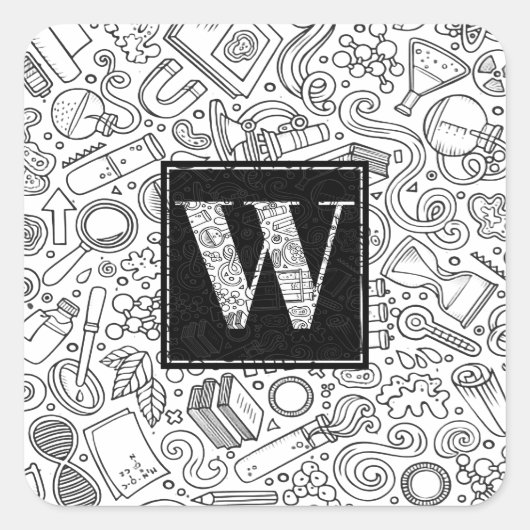 Science Custom Monogram - Letter W Square Sticker (Vorderseite)