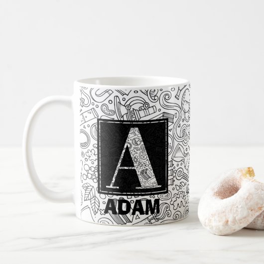 Science Custom Monogramm - Buchstabe A Kaffeetasse (Mit Donut)