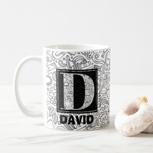 Science Custom Monogramm - Buchstabe D Kaffeetasse (Mit Donut)