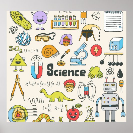 Science Doodles: HandGezeichnet Set in der Schule. Poster (Vorne)