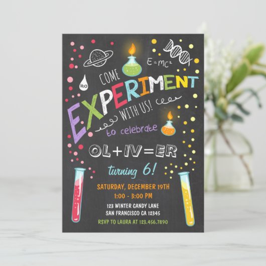 Science Experiment Birthday Invitation Boy Einladung (Stehend Vorderseite)