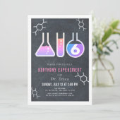 Science Experiment Black Chalkboard Girl Geburtsta Einladung (Stehend Vorderseite)