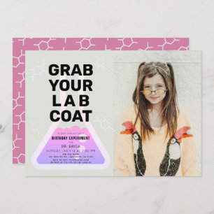 Science Experiment Flask Pink Girl Foto Geburtstag Einladung