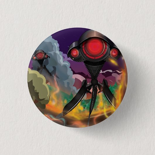 Science Fiction Alien Tripod Angriff! Button (Vorderseite)