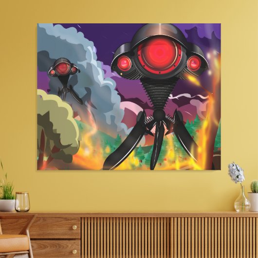 Science Fiction Alien Tripod Angriff! Leinwanddruck (Insitu (Wohnzimmer))