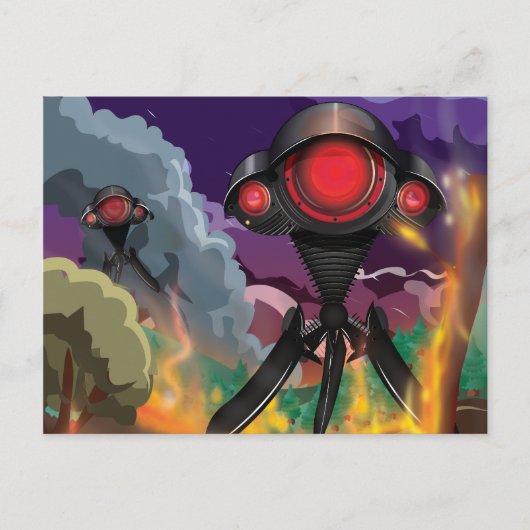 Science Fiction Alien Tripod Angriff! Postkarte (Vorderseite)