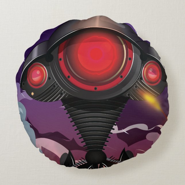 Science Fiction Alien Tripod Angriff! Rundes Kissen (Rückseite)