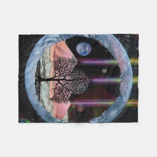 Science Fiction-Baum des Lebens Fleecedecke (Vorderseite (Horizontal))