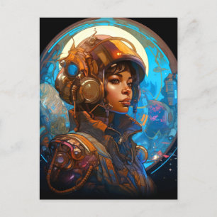 Science Fiction Black Woman Pilot Futuristic Postkarte
