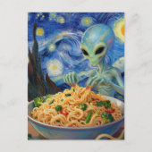 Science-Fiction Blaues Alien isst Nudeln Gemüse Va Postkarte (Vorderseite)