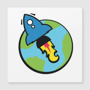 Science Fiction Cartoon Rakete und Planet Magnetkarte