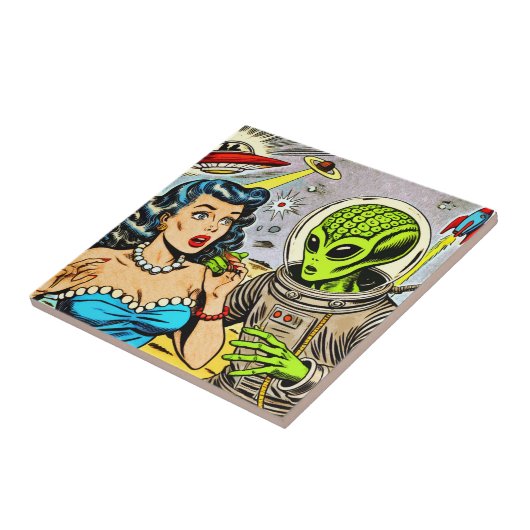 Science Fiction-Comicen für Retro-Alien Fliese (Seite)