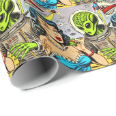 Science Fiction-Comicen für Retro-Alien Geschenkpapier (Rolleneckpunkt)