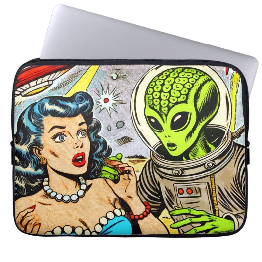 Science Fiction-Comicen für Retro-Alien Laptopschutzhülle (Vorderseite)