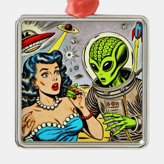 Science Fiction-Comicen für Retro-Alien Ornament Aus Metall (Vorne)