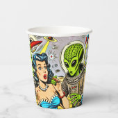 Science Fiction-Comicen für Retro-Alien Pappbecher (Rückseite)