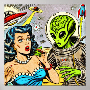 Science Fiction-Comicen für Retro-Alien Poster
