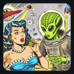 Science Fiction-Comicen für Retro-Alien Quadratischer Aufkleber<br><div class="desc">Science Fiction-Comicen für Retro-Alien</div>
