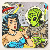 Science Fiction-Comicen für Retro-Alien Rechteckiger Pappuntersetzer (Vorderseite)