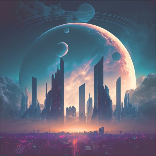 Science Fiction Cyberpunk Space City Aufkleber (Vorderseite)