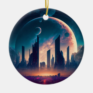 Science Fiction Cyberpunk Space City Keramik Ornament