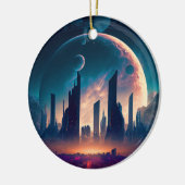 Science Fiction Cyberpunk Space City Keramik Ornament (Links)