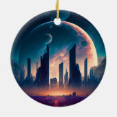 Science Fiction Cyberpunk Space City Keramik Ornament (Hinten)