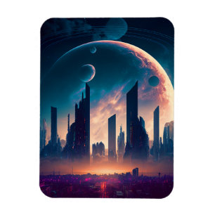 Science Fiction Cyberpunk Space City Magnet
