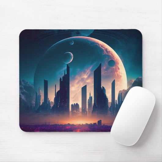 Science Fiction Cyberpunk Space City Mousepad (Mit Mouse)