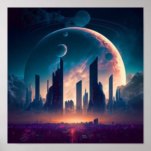Science Fiction Cyberpunk Space City Poster (Vorne)