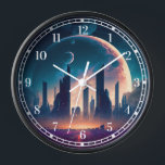 Science Fiction Cyberpunk Space City Uhr<br><div class="desc">Fantasy, Sci-fi & Horror Art von The Lunarium.</div>