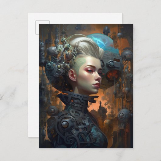 Science Fiction Cyborg Postkarte (Vorne/Hinten)
