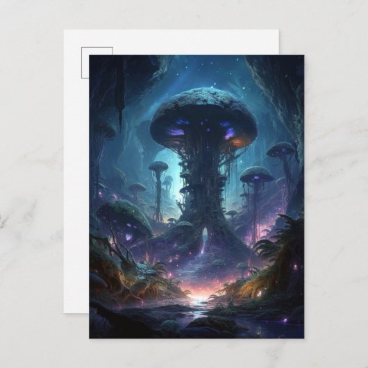 Science Fiction Fantasy Mushroom Cavern Stadt Postkarte (Vorne/Hinten)