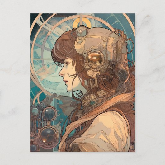 Science Fiction Fantasy Sci-Fi Art Nouveau Lady Postkarte (Vorderseite)