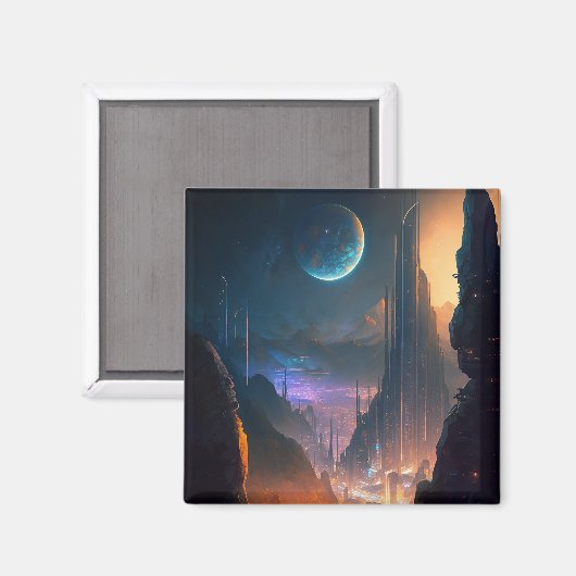 Science Fiction Futuristic City Magnet (Vorderseite/Rückseite)