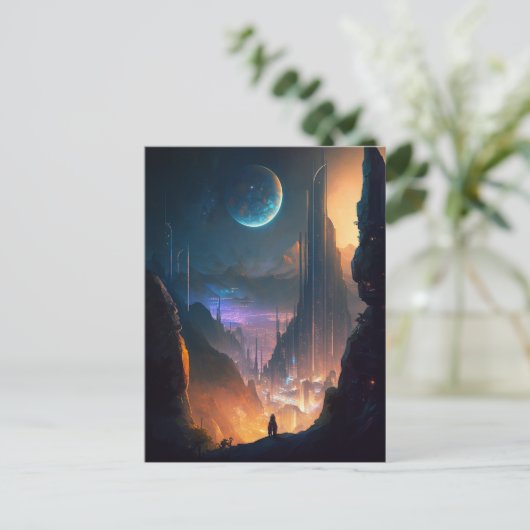 Science Fiction Futuristic City Postcard Postkarte (Stehend Vorderseite)
