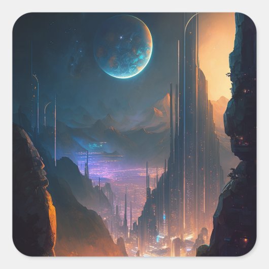 Science Fiction Futuristic City Square Sticker (Vorderseite)