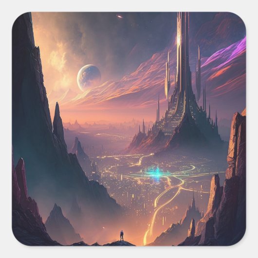 Science Fiction Futuristic City Square Sticker (Vorderseite)