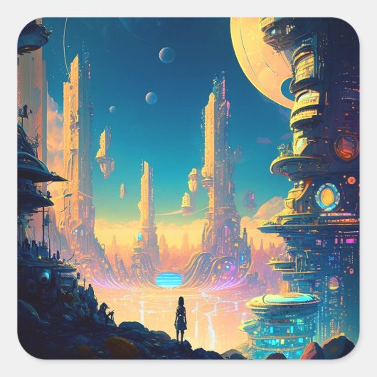Science Fiction Futuristic City Square Sticker (Vorderseite)