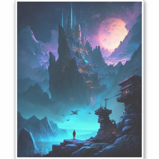 Science Fiction Futuristic City Sticker (Vorderseite)