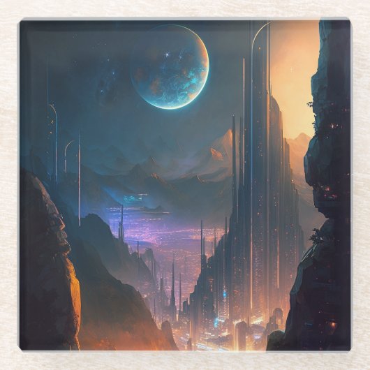 Science Fiction Futuristic City Untersetzer (Vorderseite)