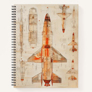 Science-Fiction-Raketen-Blueprint Notizblock