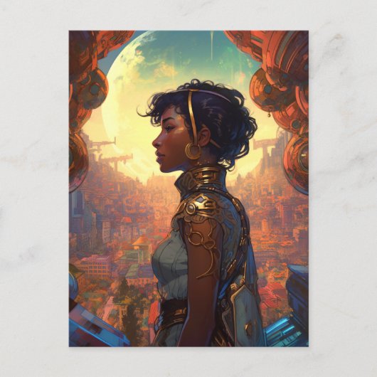 Science Fiction Schwarze Frau Afrofuturismus Postkarte (Vorderseite)
