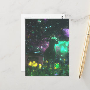 Science-Fiction-Ziege im Weltraum mit Blumen Fanta Postkarte