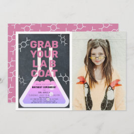 Science Flask Chalkboard Girl Pink Foto Geburtstag Einladung