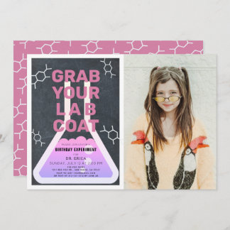 Science Flask Chalkboard Girl Pink Foto Geburtstag Einladung