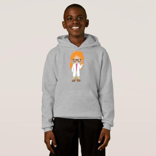Science Girl, Scientist, Niedlich Girl, Orange Hai Hoodie (Vorne ganz)