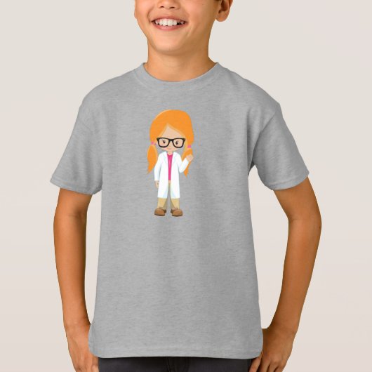 Science Girl, Scientist, Niedlich Girl, Orange Hai T-Shirt (Vorderseite)