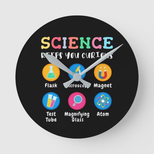 Science keeps you curious runde wanduhr (Vorderseite)