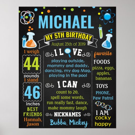 Science Mad Scientists Birthday Chalkboard Poster (Vorne)